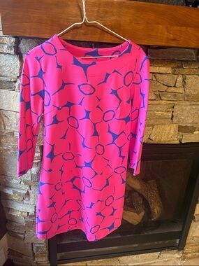 MAHI GOLD Pink Shift Dress with Blue Abstract Print